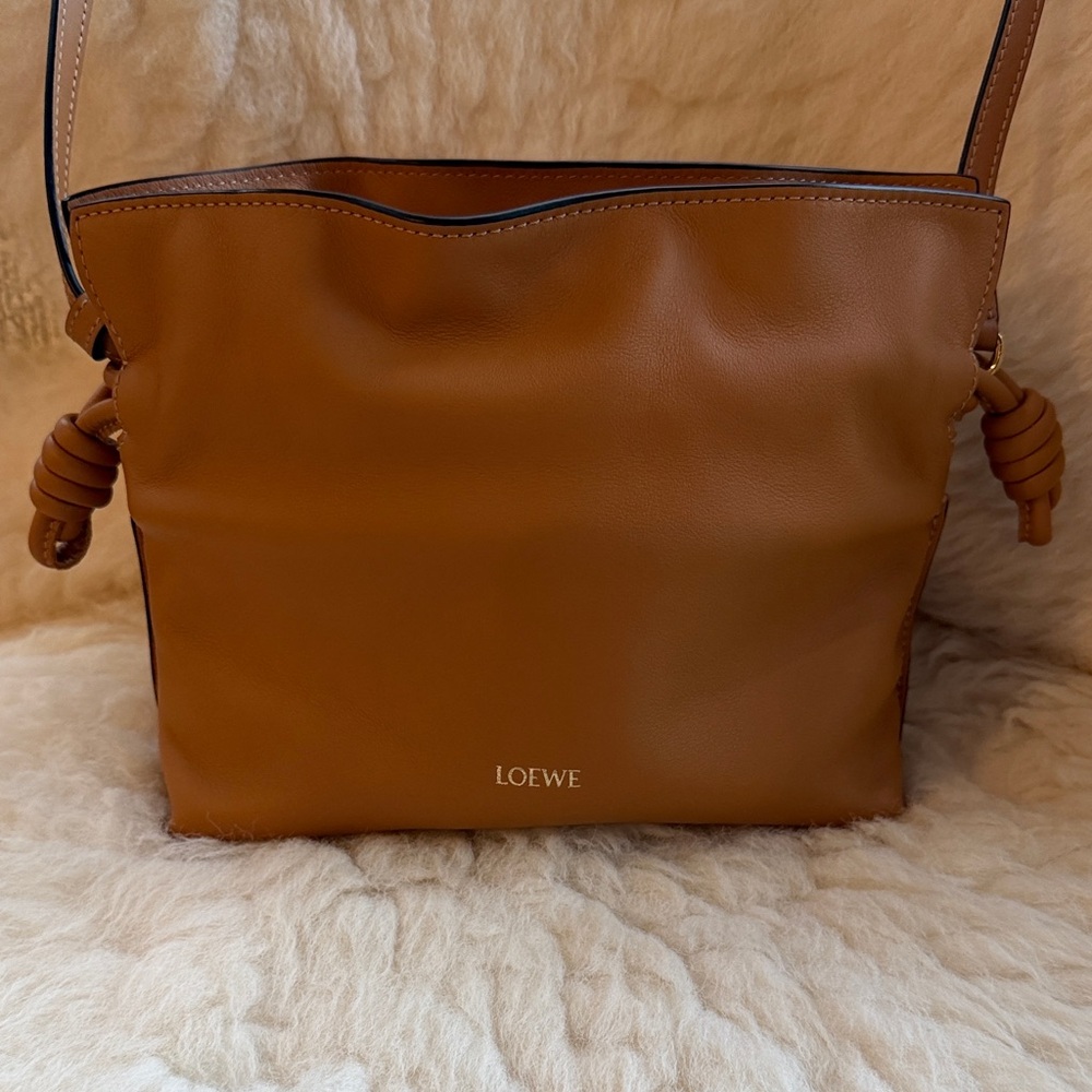 Loewe Caramel Brown Leather Shoulder Bag with Knot Details